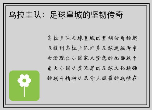 乌拉圭队：足球皇城的坚韧传奇