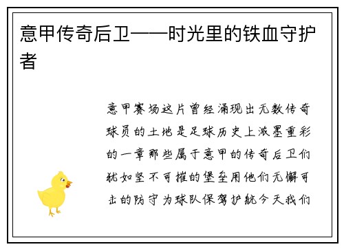 意甲传奇后卫——时光里的铁血守护者